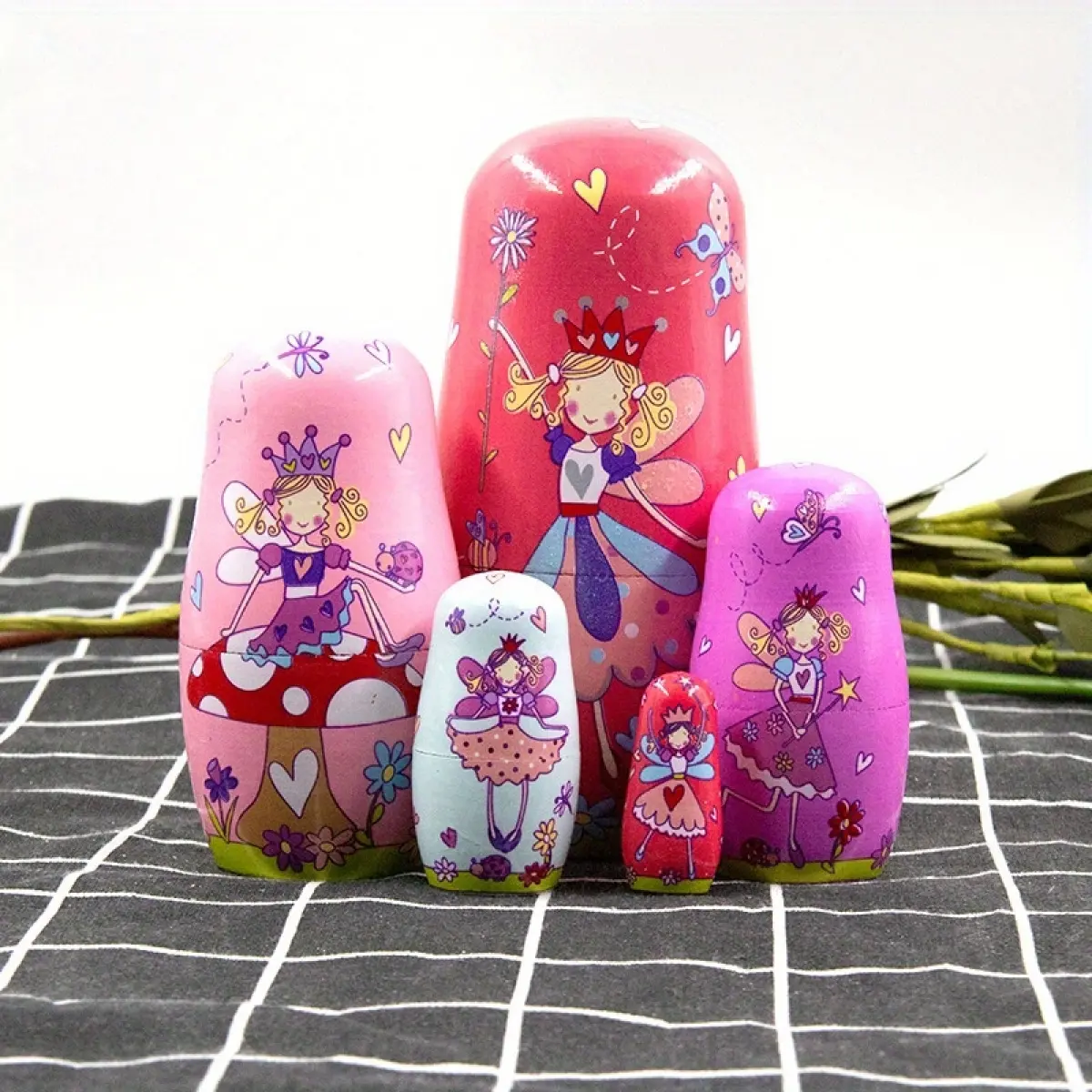 Russian Matryoshka Doll Premium Five-Layer Pink Butterfly Girl Children's Toy Wooden Craft Home Decoration