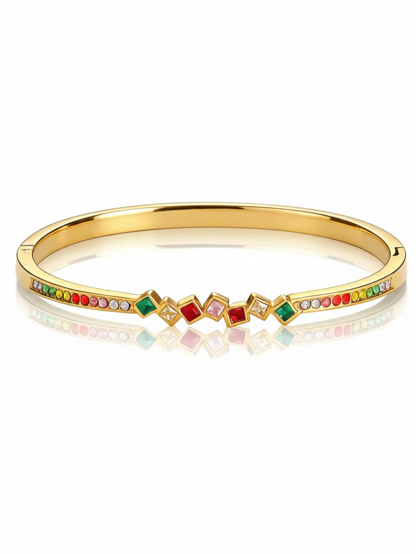 18k Gold Plated Titanium Bangle Bracelet, Rainbow Gemstone Zircon, Lightweight Luxury, Waterproof, All-Season Jewelry Gift