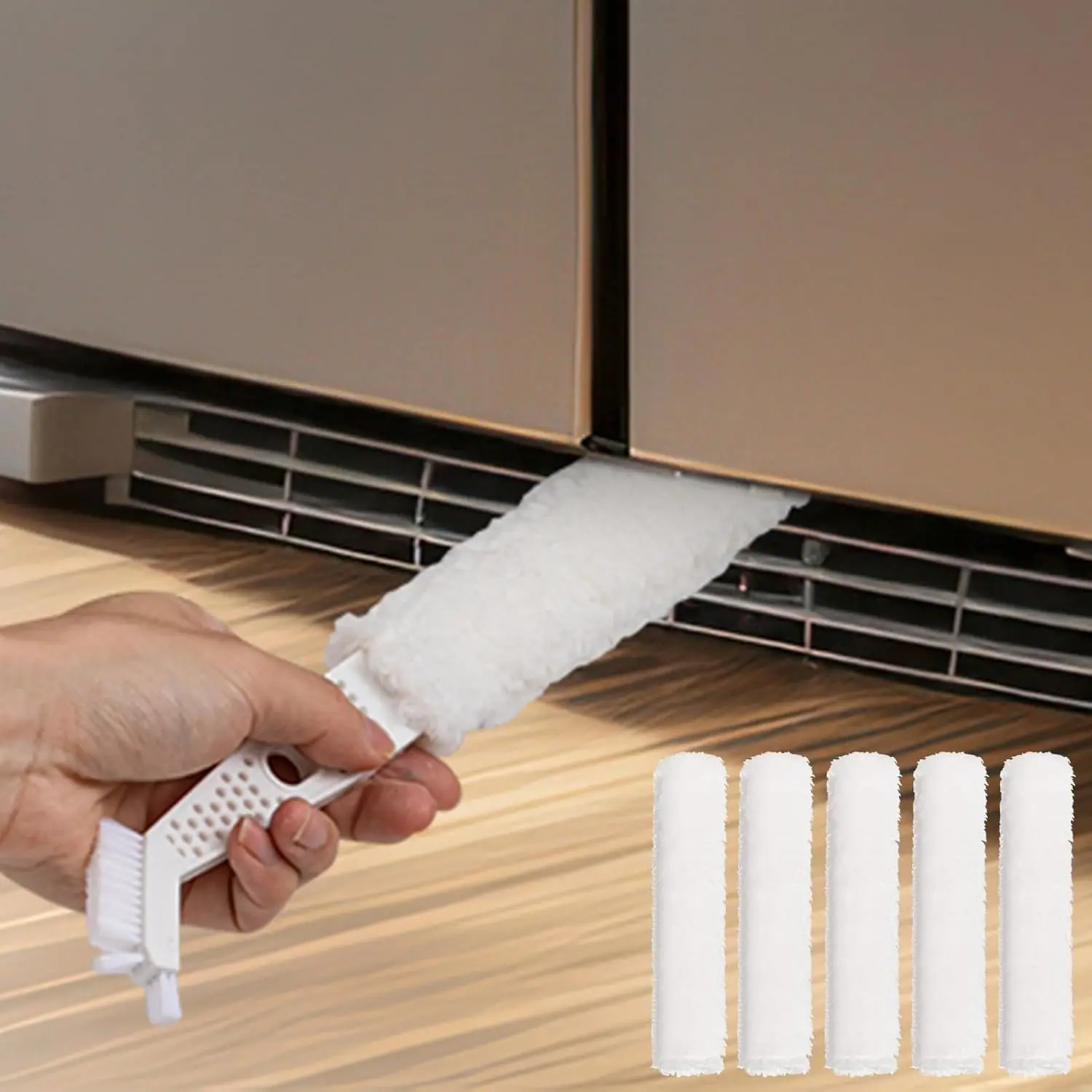 Air Conditioner Cleaner Set Mini Split Cleaning Kit Under Fridge Cleaning Tool Window Unit Kit with 5 Replaceable Brush Clothes for Refrigerator Air Conditioner, No Disassembly Furniture Appliances