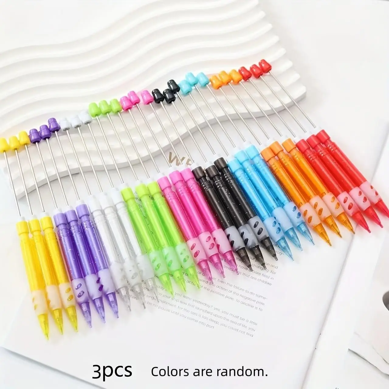 3-Pack Beaded Automatic Pencils, Smooth Writing, Multiple Colors, Ideal for Drawing, Sketching, Party Gifts, School Supplies, DIY Kit