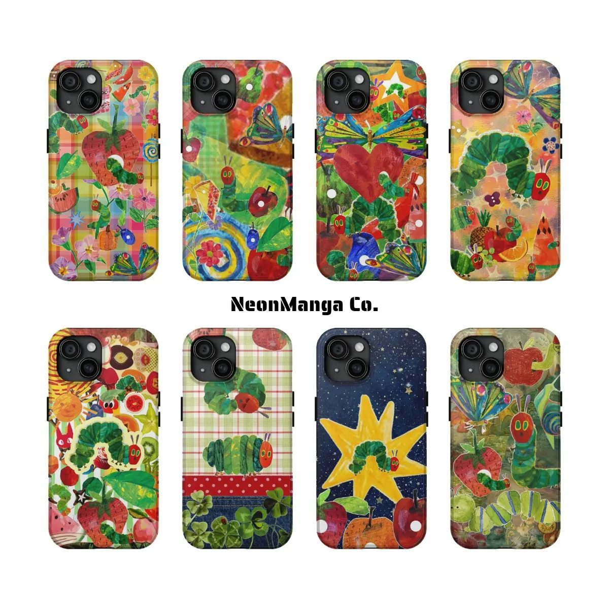 Whimsical Caterpillar Phone Case|Colorful Collage Bug & Fruit Pattern 2-in-1 Phone Case, Shockproof Double Layer dual-layer Protective Cover Perfect Holiday Gift Compatible with iPhone 11 12 13 14 15 16 17