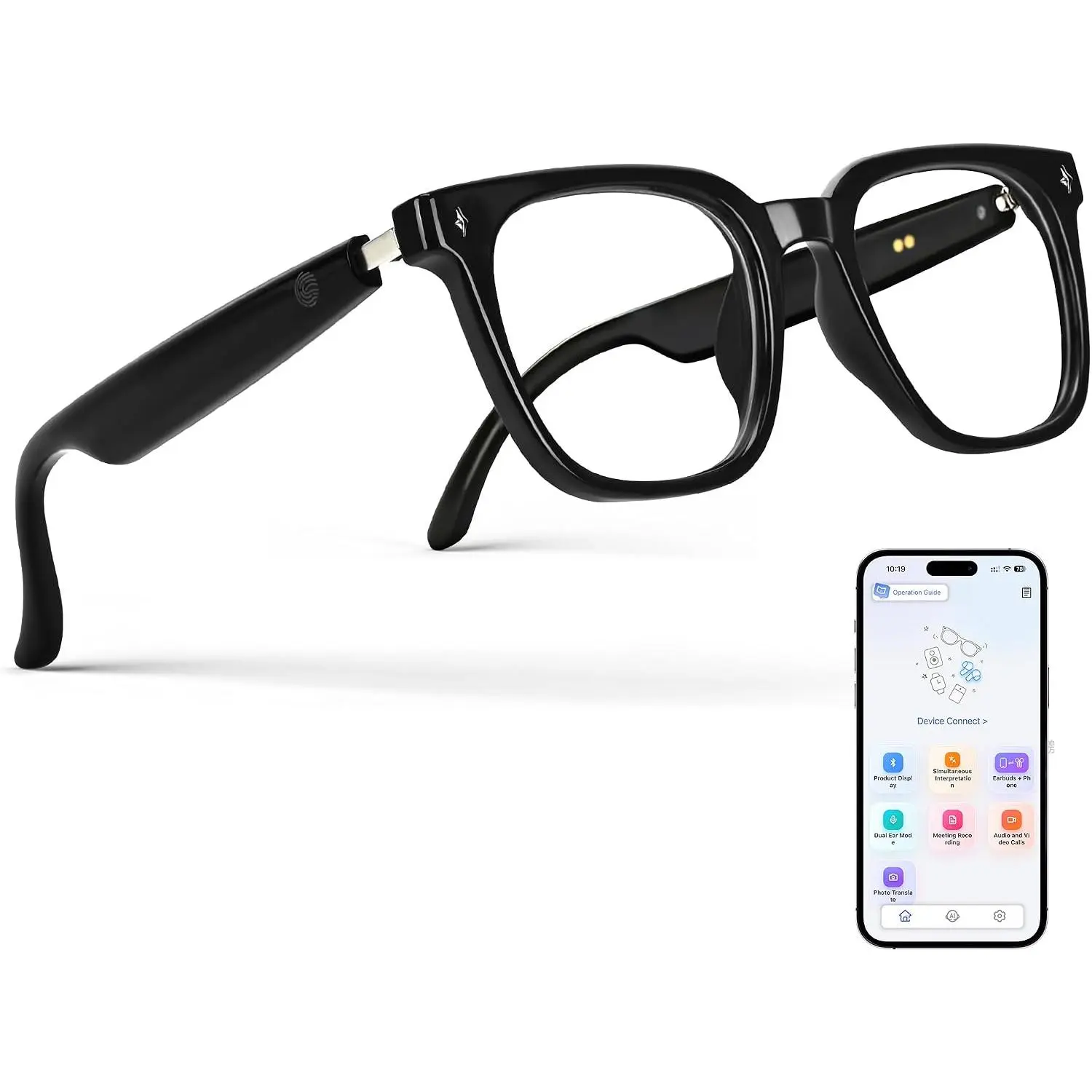 AI Smart Bluetooth Glasses for Men Women – Real-Time Translator, AI Smart Assistant, Music Playback & Hands-Free Calls, Built-in Mic & Speaker for Travel,Work, Driving, Outdoors