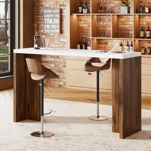 Modern Counter Height Bar Table, Rectangular Faux Marble Top, Modern Rectangular Home Bar Coffee Unit for Kitchen, Dining Room, Balcony, Living Room, Basement ﻿