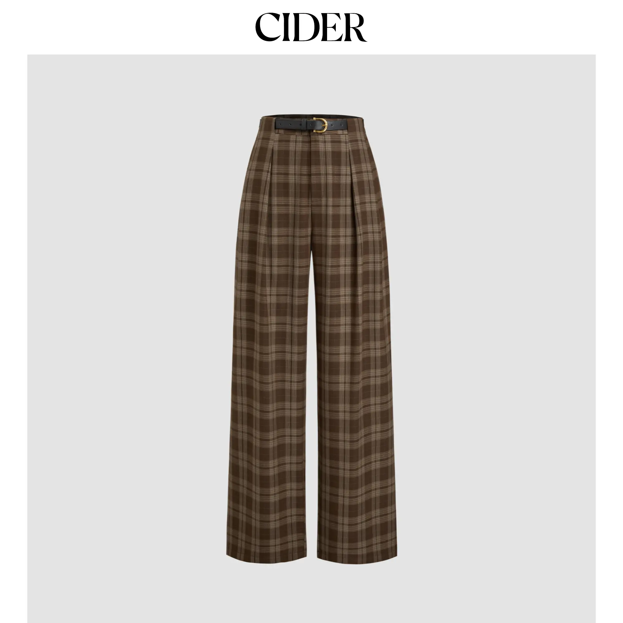 Cider [2 colors, size 2-26] Mid Rise Checks Pocket Wide Leg Trousers With Belt