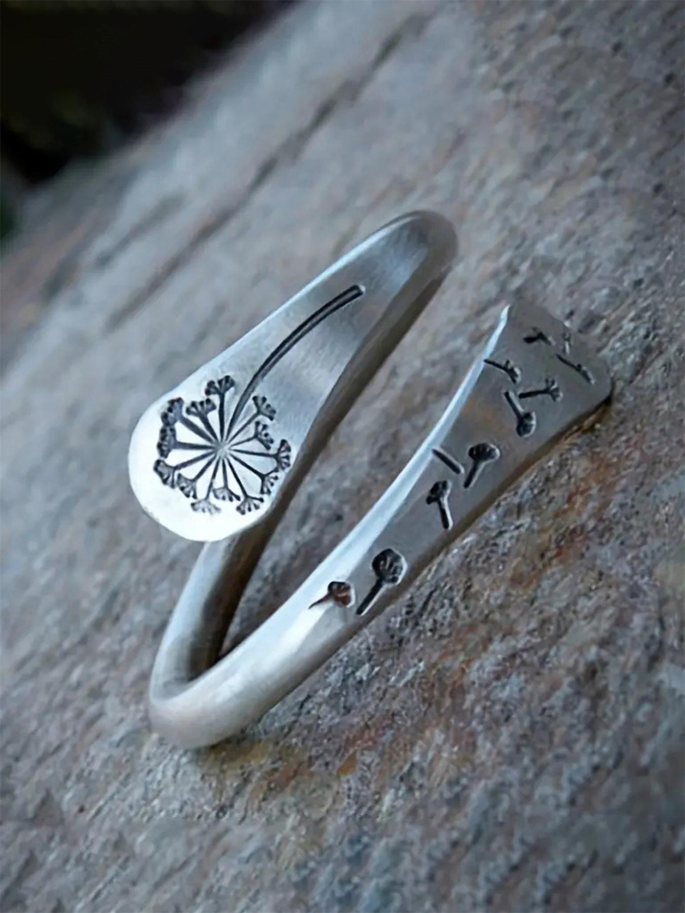 Vintage Flower Design Statement Rings for Women for Summer with Dandelion Decor, Fashion Accessories, Trendy All-match & Exquisite Jewelry for Anniversary Gift, Adjustable Sunflower Ring