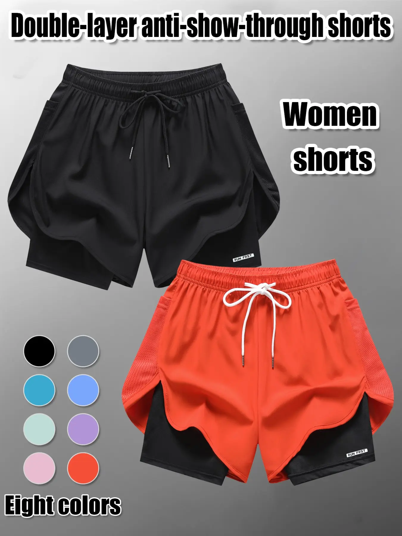 DLGK women's sports shorts with double-layer anti glare design, yoga pants, running pants, micro elastic, comfortable, breathable, versatile and not picky, mid waist fashionable fitness enthusiast sportswear in 8 colors to choose from