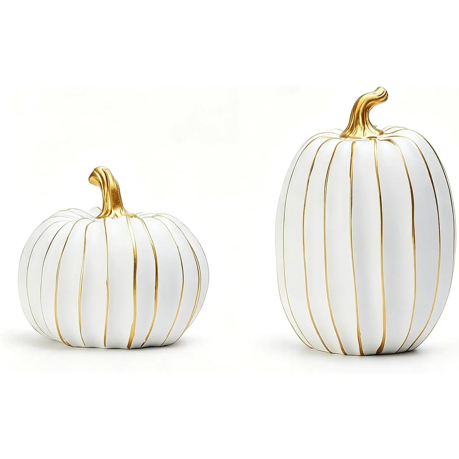 2-Piece Decorative Thanksgiving Pumpkin Figurine Set, Fall Home Decor Centerpiece for Indoor Table, Shelf, Mantel Display (White)
