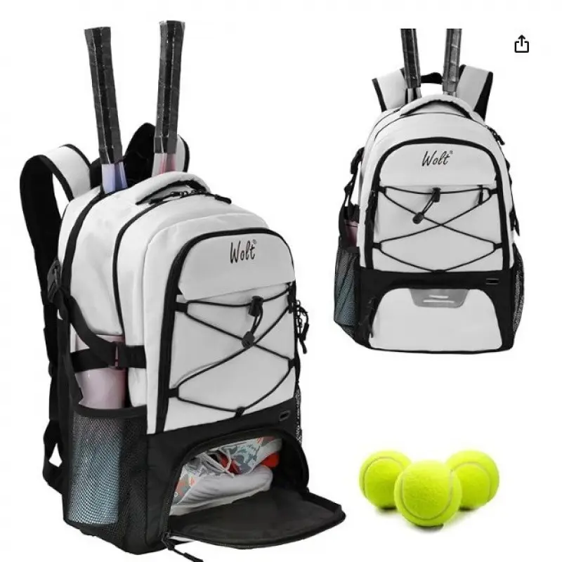 Athletic Backpack for Tennis & Badminton, Unisex Water-Repellent Oxford Fabric with Dedicated Racket Slots & Ventilated Shoe Pocket, Water Resistant, Breathable, Elastic Side Mesh Pockets