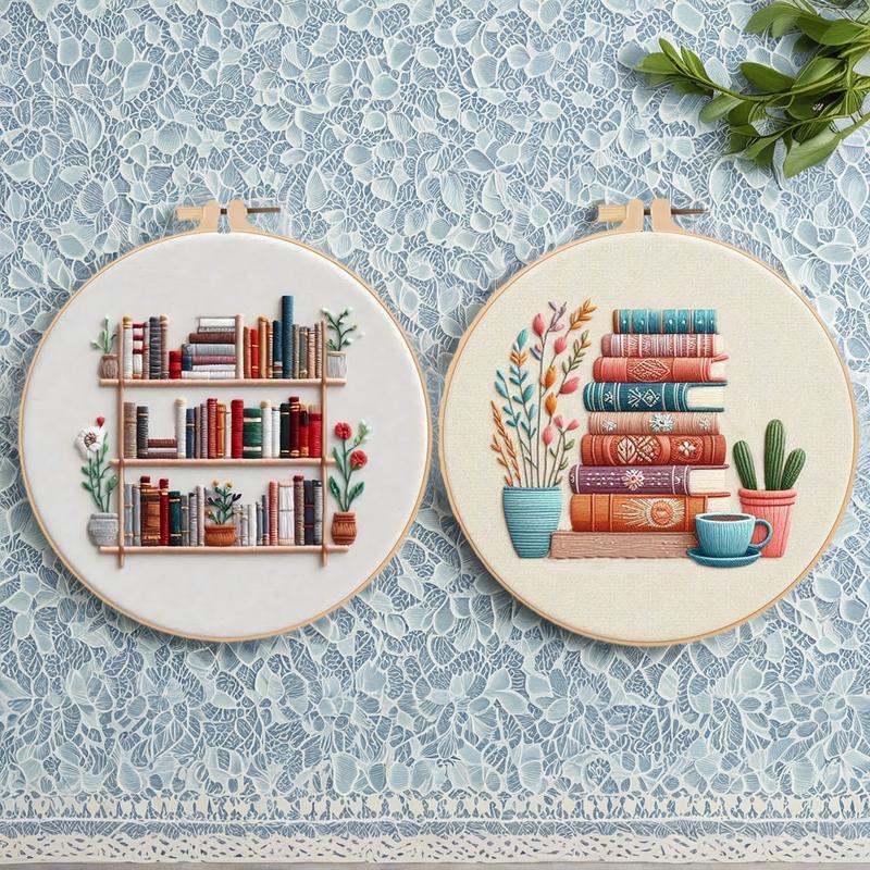 Book & Potted Plant Embroidery Kit, DIY Cross Stitch Set for Beginners, Includes Tools and Supplies for Creative Crafting