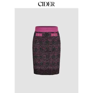 Cider [size 2-10] Mid Waist Contrasting Binding Button Knitted Mini Skirt