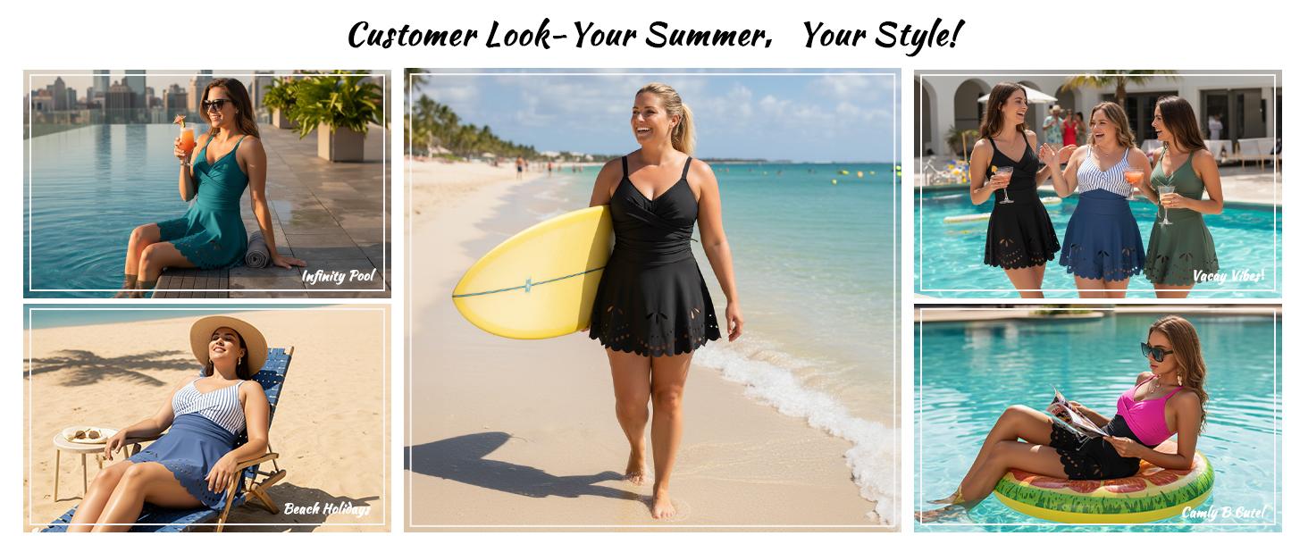 Jelly Womens One Piece Swimsuit Tummy Control with Cutout Skirt Bathing Suit Modest Twist Front Swim Dress