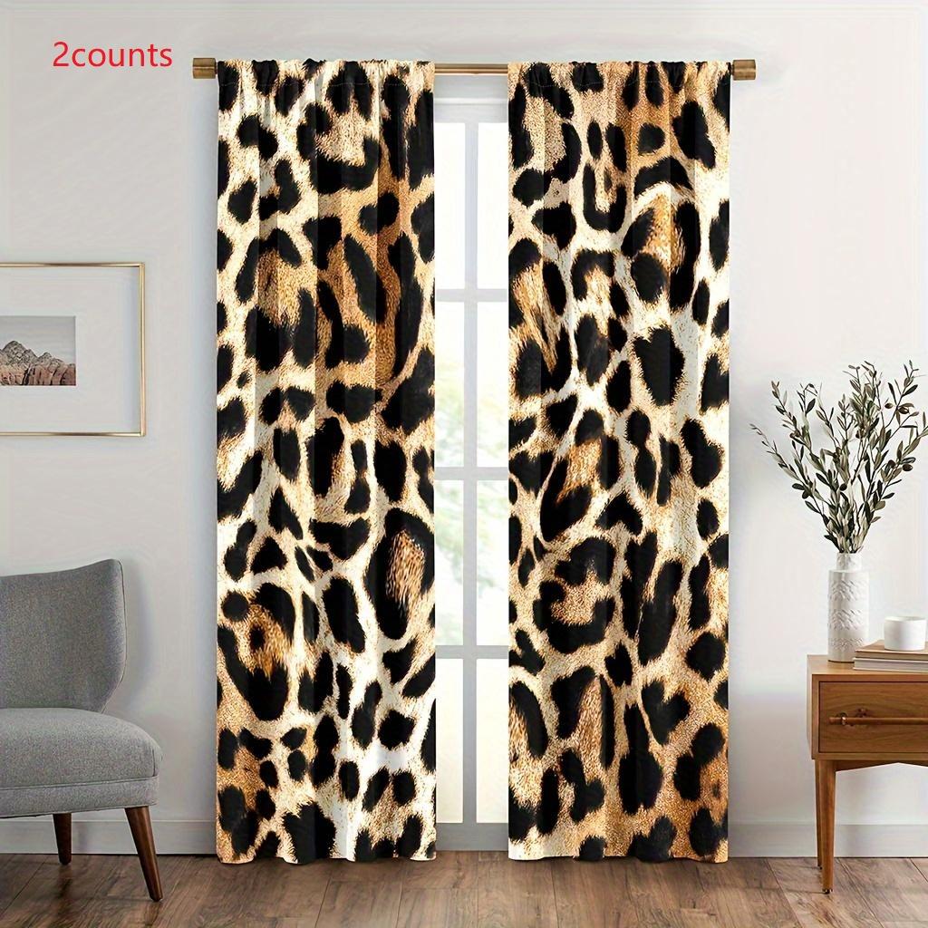 Leopard Print Curtain, 2 Counts Decorative Window Curtain, Washable Rod Pocket Drapes, Home Decoration Curtain for Home Bedroom & Living Room Decor