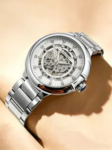 Men's Mechanical Watch with Stainless Steel Band, Waterproof Night Light, Casual Style, Round Face, Hardlex Glass, Perfect Gift