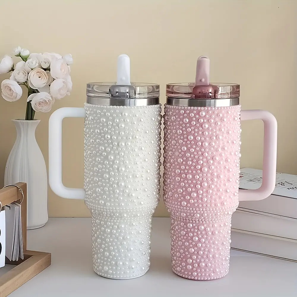 40oz Stainless Steel Double Wall Insulated Portable Tumbler - Insulated Mug Vacuum Flask with Handle, Straw, Travel Vacuum Flask for Heat Press Sublimation Oven Printing, Outdoor Sports Holiday Gift, Insulated Mug Tumbler Vacuum Flasks