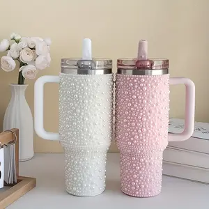 1pc 40oz Stainless Steel Double Wall Insulated Tumbler with Handle and Straw, Vacuum Flask for Heat Press Sublimation Oven Printing, Holiday Gift, Outdoor Sports, Flasks