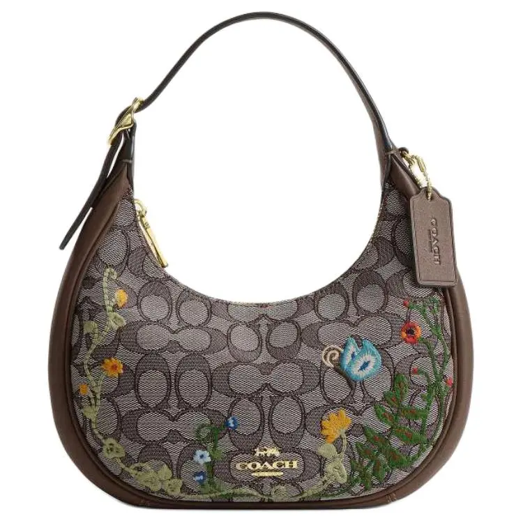 COACH Emily 23 Signature Jacquard Embroidered Fabric-and-Leather Shoulder Bag, Medium, Women, Multicolor