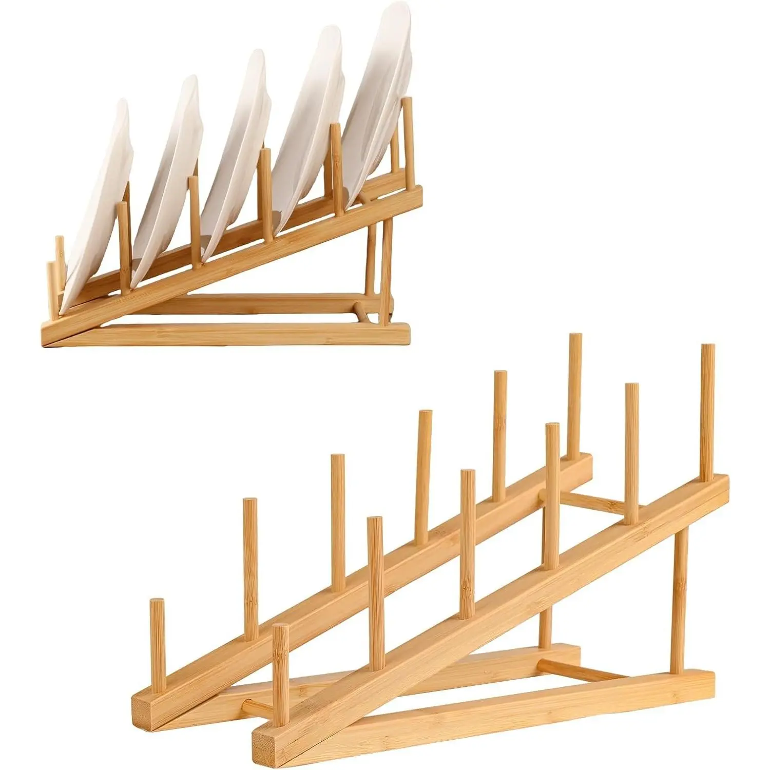 2 Pack Plate Stands For Display,Wooden Plate Holders for Displaying,5-Tier Craft Show Display Stands For Tabletop Book, Artwork, Photo, Puzzle, Magazine and Platter