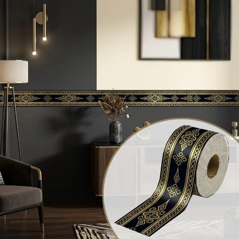 Vintage Style Wall Decor Trim, Geometric Art Border Sticker, Easy Cut and Paste, Ideal for Living Room, Office, Commercial Spaces