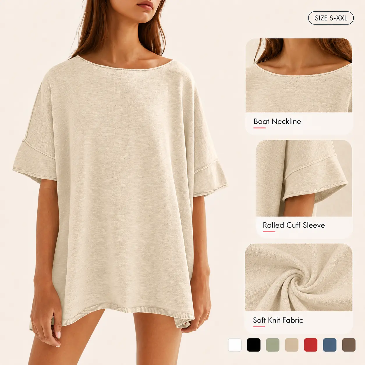 【NEW】Imily Bela Women's Oversized T Shirts Casual Summer Crew Neck Loose Dropped Short Sleeve Side Slit Hem Blouse Tunic Tops Sweater Material Tee