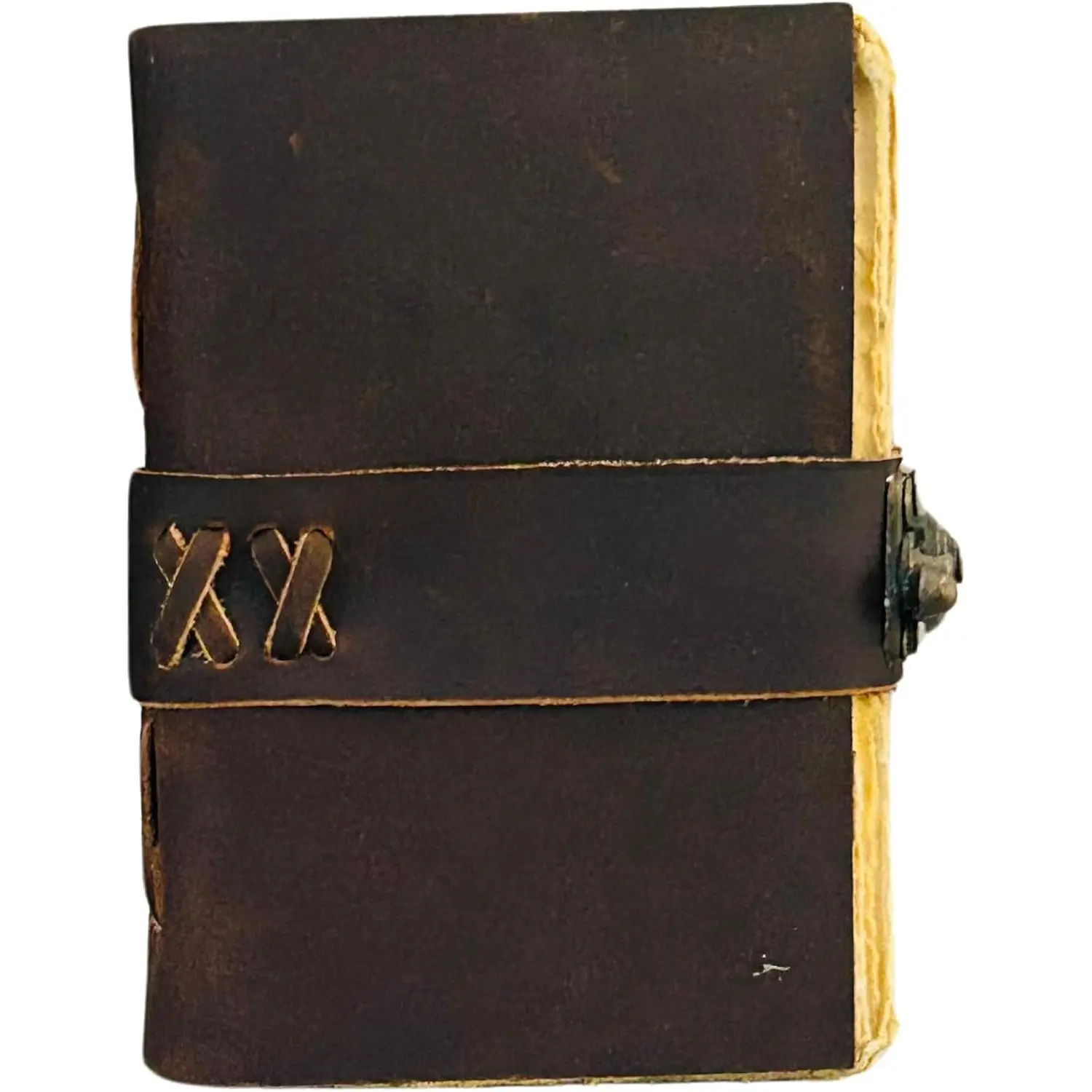 Small  Leather Journal - 4" x 6" book of spell  Leather Bound  notebook- Mini Book of Shadows Journal asethetic Travelers Scrapbook Pocket Sketchbook Leather - Lock Closure - 200 Pages- Rustic Brown Color - christmas  for Women & Men