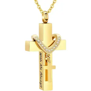 Cremation Jewelry for Ashes Pendant - Cross Urn Necklace with Mini Keepsake Urn Memorial Ashes Jewelry - With Me AlwaysGift.