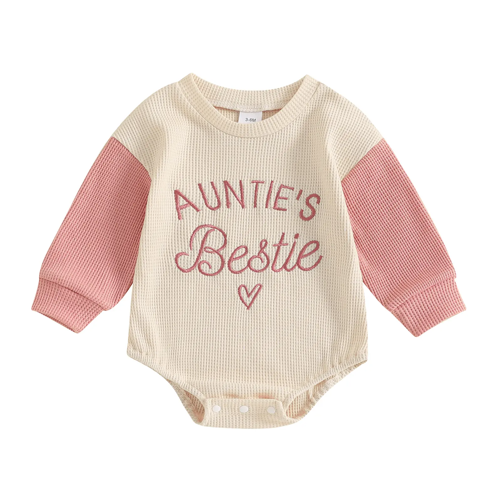 Newborn Baby Girl Fall Clothes Auntie’s Bestie Embroidery Long Sleeve Waffle Romper Bodysuit Infant Casual Outfits