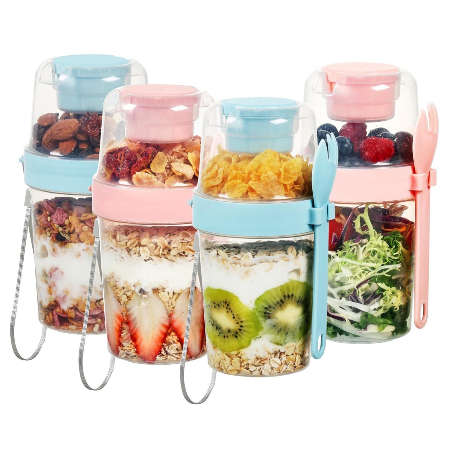 4 yogurt parfait cups, covered yogurt container, overnight oatmeal container, reusable parfait container, small Mei Sen jar for salad, pre-meal preparation, snacks and oatmeal.