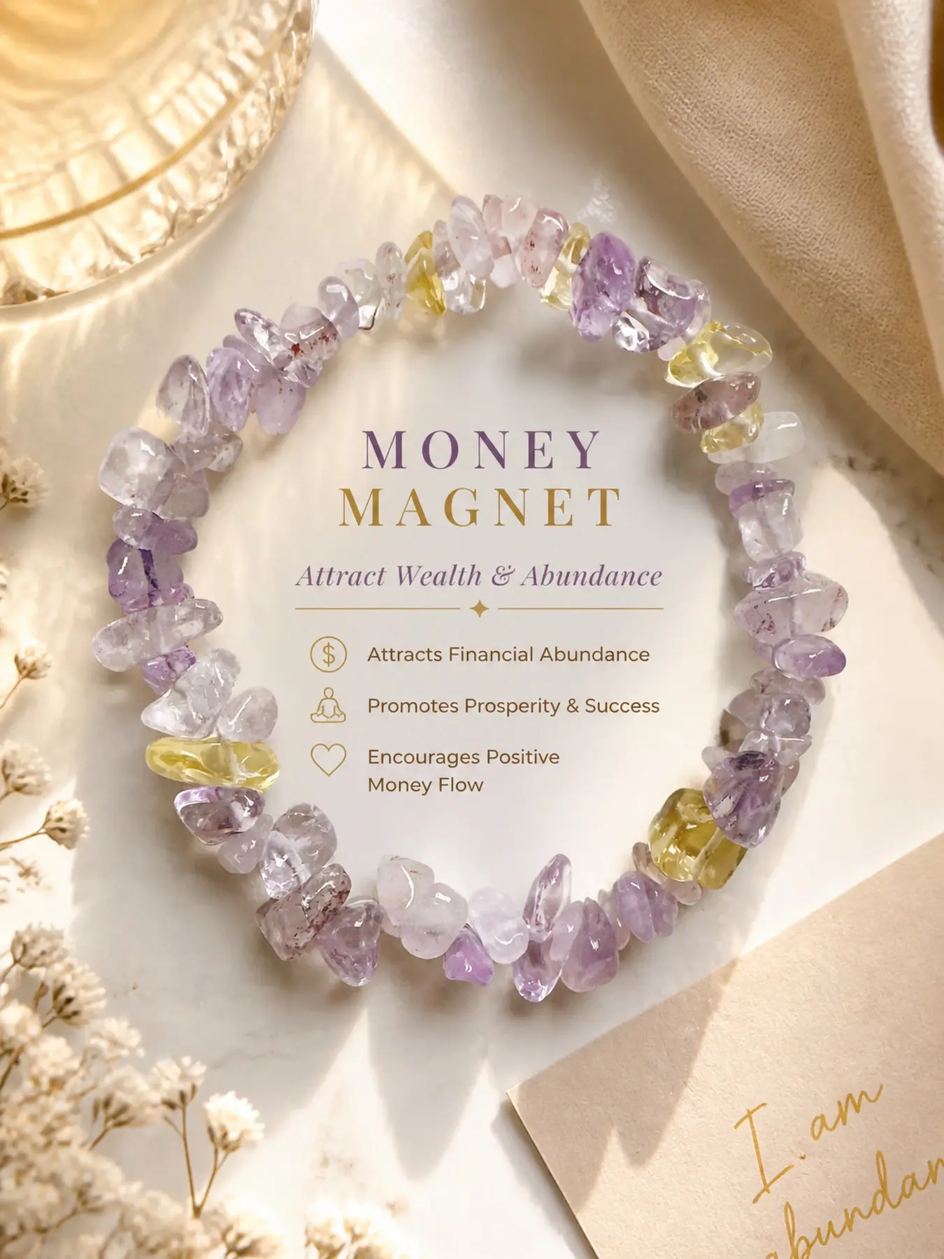 Crystal Chip Bead Bracelet for Women, Unique Natural Stone Jewelry, Trendy Minimalist Bracelet for Daily Wear