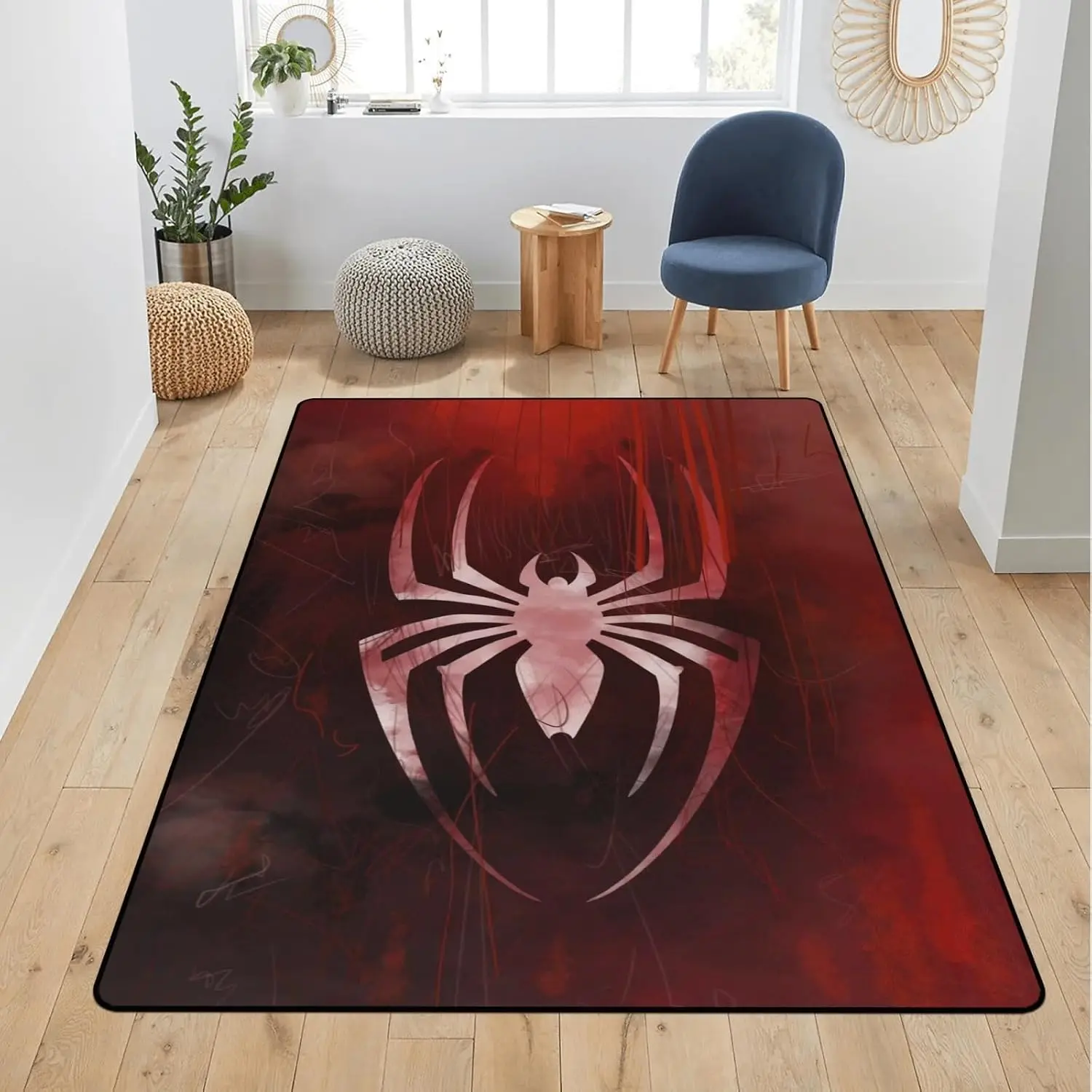 Red Spider Area Rug White Spider Symbol Carpet Modern Graphic Hallway Popular Rug   Decor Floor Mat for  Room Living Room Bedroom Playroom Rugs 2' x 3'