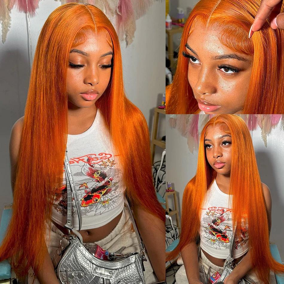 Bling Hair Orange Ginger Straight Lace Wigs Human Hair 13x6 13x4 HD Lace Frontal Wig Loose Wave 30 32 Inch Colored Brazilian Transparent Lace Wig for Women Pre Plucked 180% Density