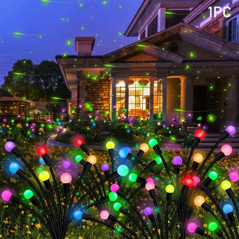 1 Pack Solar Garden Decor Lights, 8 LED Solar Firefly Lights, RGB Multi-Color Swinging Lamp, Waterproof Outdoor Christmas Landscape Light for Yard, Patio, Walkway & Lawn Decoration