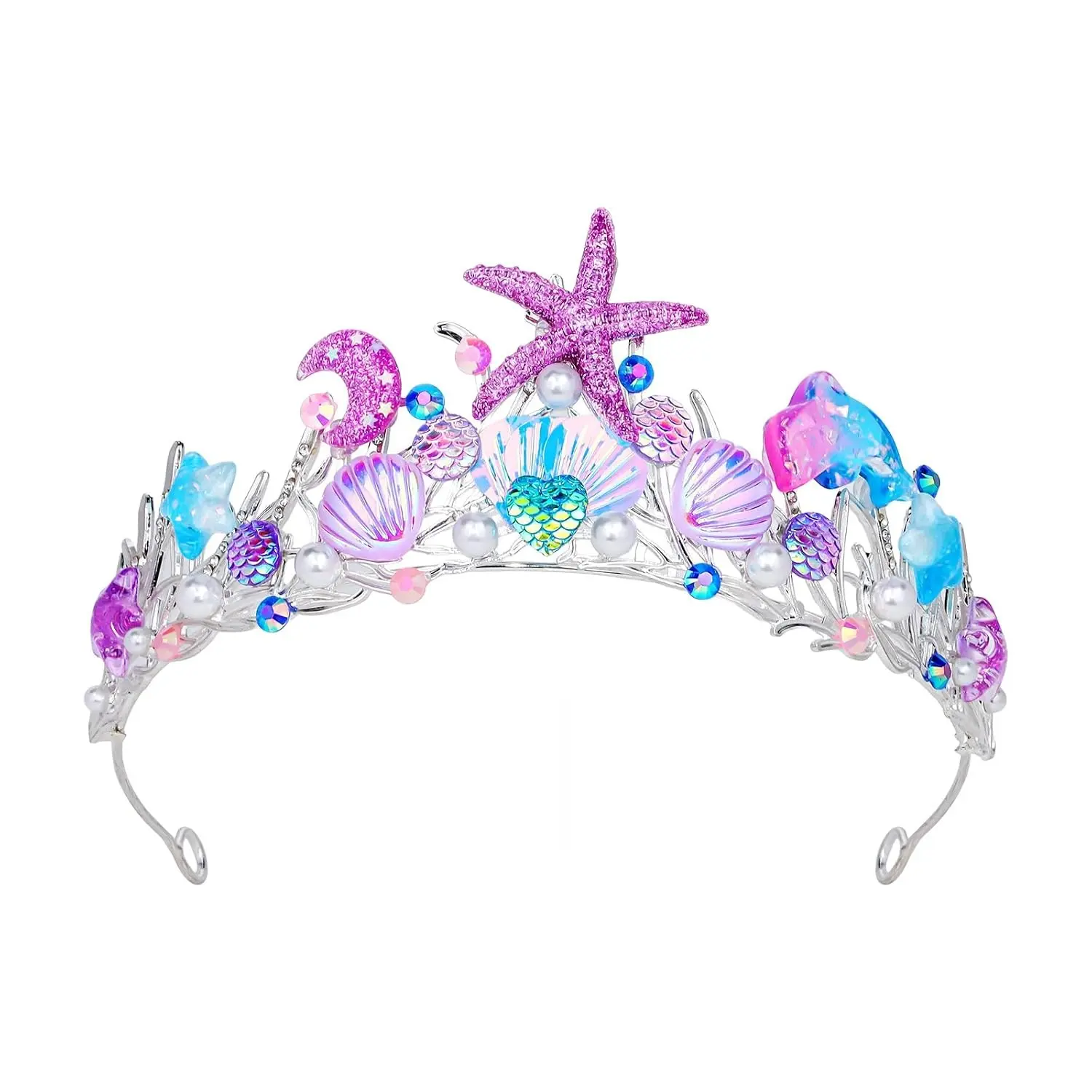 Mermaid Birthday Decorations - Mermaid Crown Headband with Starfish, Fish Scales & Seashell Hair Accessories, Under the Sea Wide Headband, Birthday Party Gifts for Women, PurpleGift