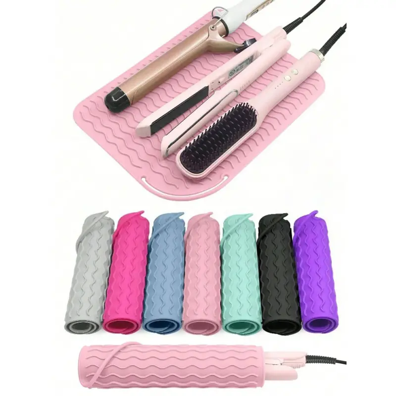 1pc large heat-resistant silicone pad cover hair care tools, curling irons, straighteners, perming rods, silicone heat insulation pad, anti-slip silicone pad, household portable travel pad box, hot hair styling tool pad, Safe storage, insulate he