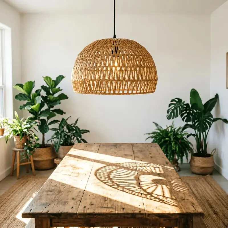 Handmade Wicker Pendant Lampshade, Natural Vintage Style, Kitchen Island, Living Room, Bedroom, Dining Area, No Accessories Included
