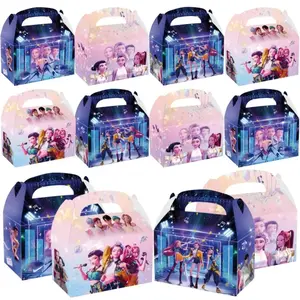 Multi Style Birthday Party Gift Boxes, Cute Packaging, Handle Paper Goodie Candy Treat Boxes, Concert Girl Character, Football Soccer, Disco Music Silhouette Design Party Favor Box for Kids Celebration Supplies