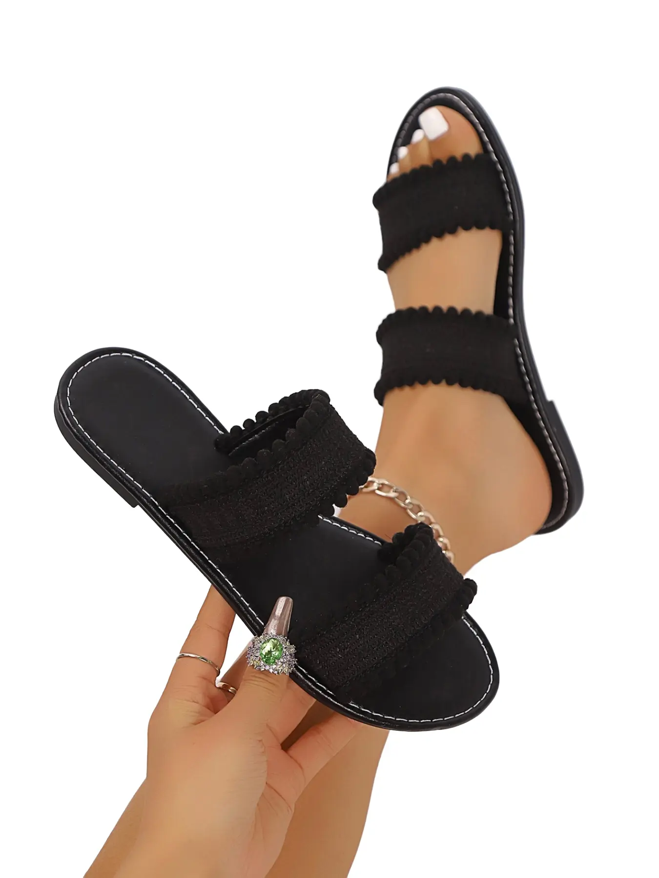 Women's Handmade Braided Flat Sandals, Open Toe Slip-On Summer Shoes, Soft Cushioned Anti-Slip Waterproof Sole, Perfect for Beach Pool