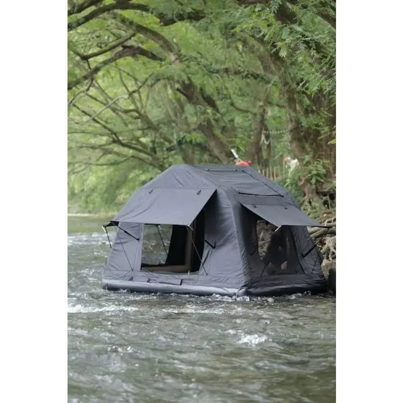 Inflatable Roof Top Tent, Foldable Black Amphibious Tents for Camping with Spacious Interior, Sleeps 1-3 People, Universal Fit for SUV & Truck, Fits Most Cars