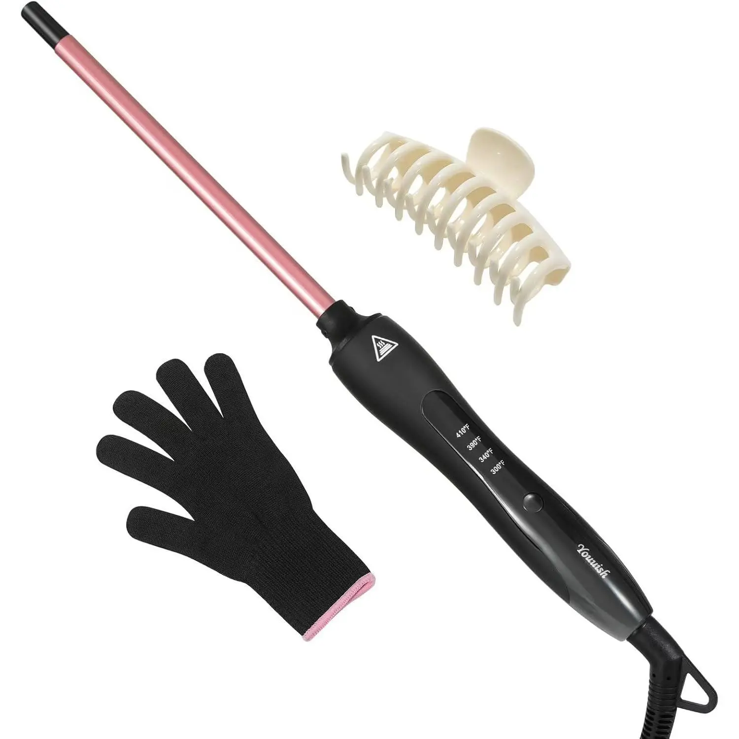 3/8 Inch Small Curling Iron, 9mm Tiny Curling Wand for Long & Short Hair, Ceramic Small Barrel Curling Iron with Adjustable Temperature, Include Heat Resistant Glove and Claw Clip (Rose Pink)