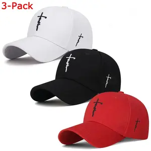 Men & Women's 3-Pack Universal Christian Dad Hats, 100% High-Quality Polyester Adjustable Buckle Caps with Faith Cross Embroidery, UV Protection Casual Sports Caps for Church, Outdoor Activities, Religious Gifts
