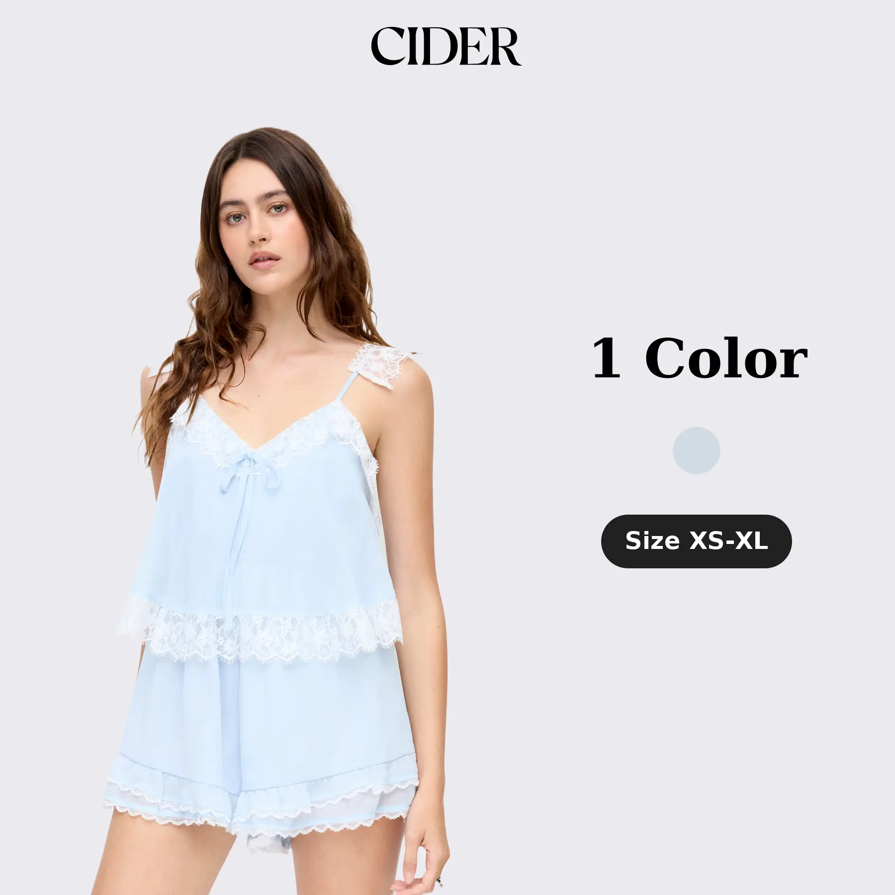 Cider Chiffon V-neck Lace Panel Knotted Ruffle Sleeve Oversized Romper