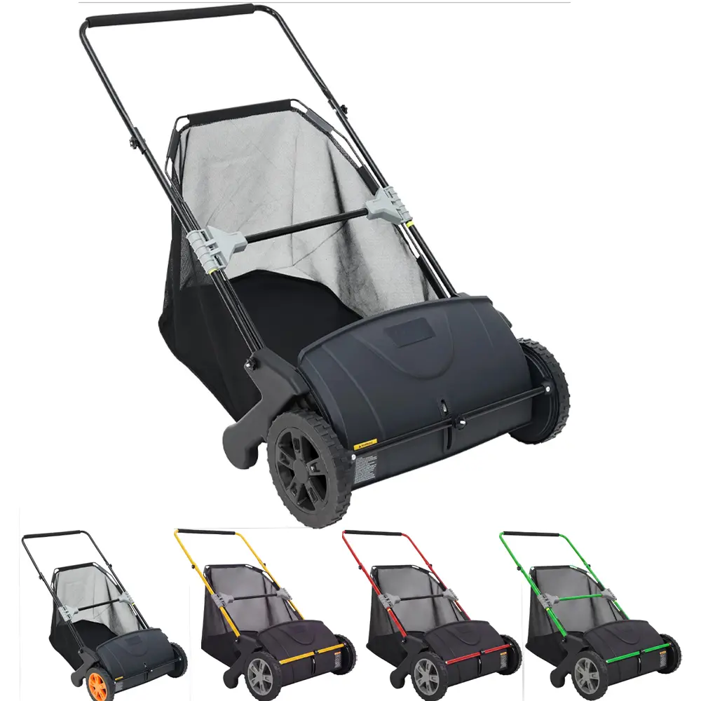 21-Inch Push Lawn Sweeper, 3.5 Cu. Ft. Hopper Leaf & Grass Collector, 4 Spinning Brushes, Adjustable Brush Height, Manual Yard Sweeper for Grass Clippings, Leaves & Light Debris