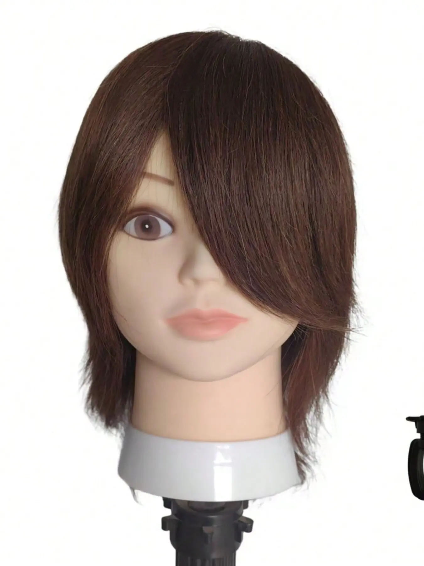 8-Inch Human Head Model with 100% Real Hair, Mannequin Head Human Hair, Realistic Appearance, Ideal for Makeup Practice, Beauty Styling, Hairstyling Design, Includes Stand