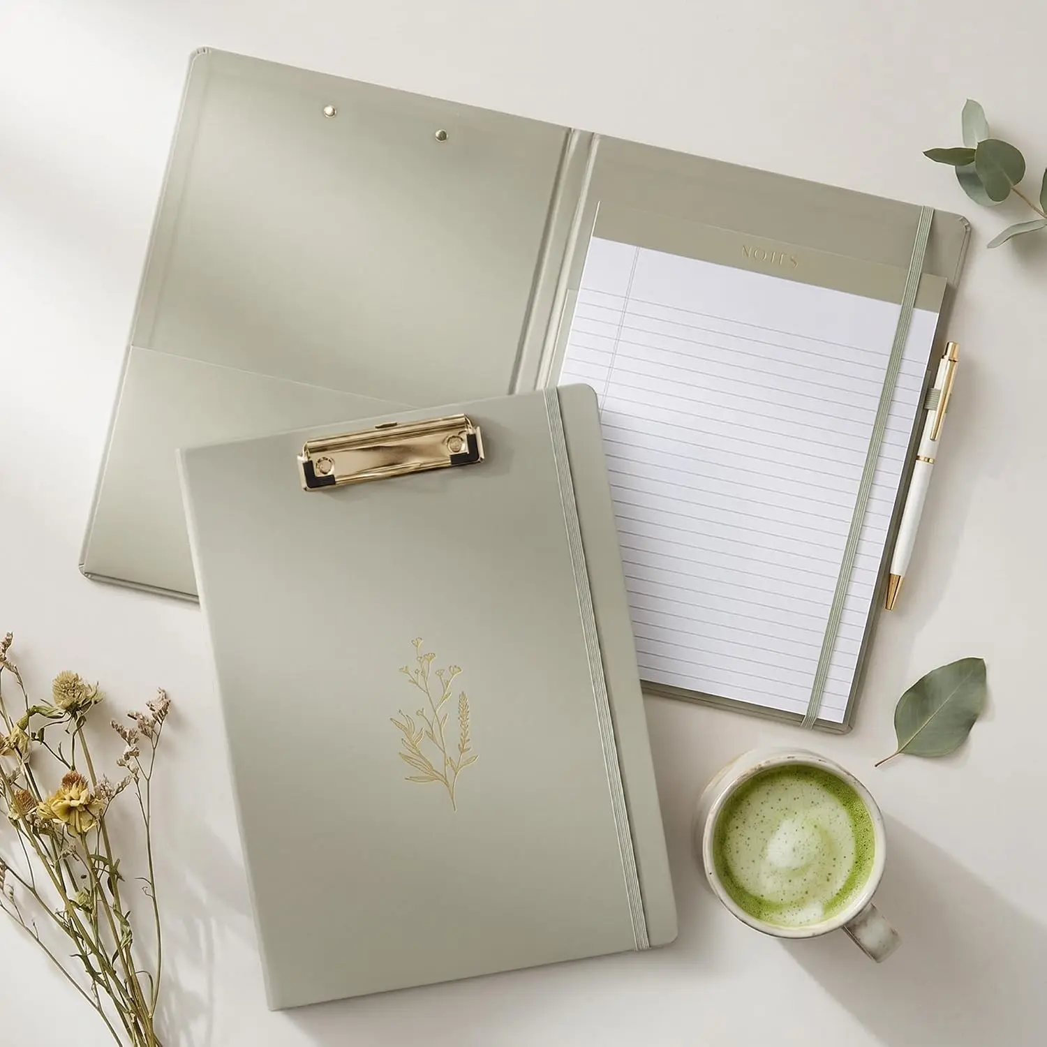 Aesthetic Clipboard Folio with Refillable Lined Notepad & Interior Pocket – Cute Padfolio/Legal Pad Holder for Women – Easily Organize Notes at Work, School, or Home