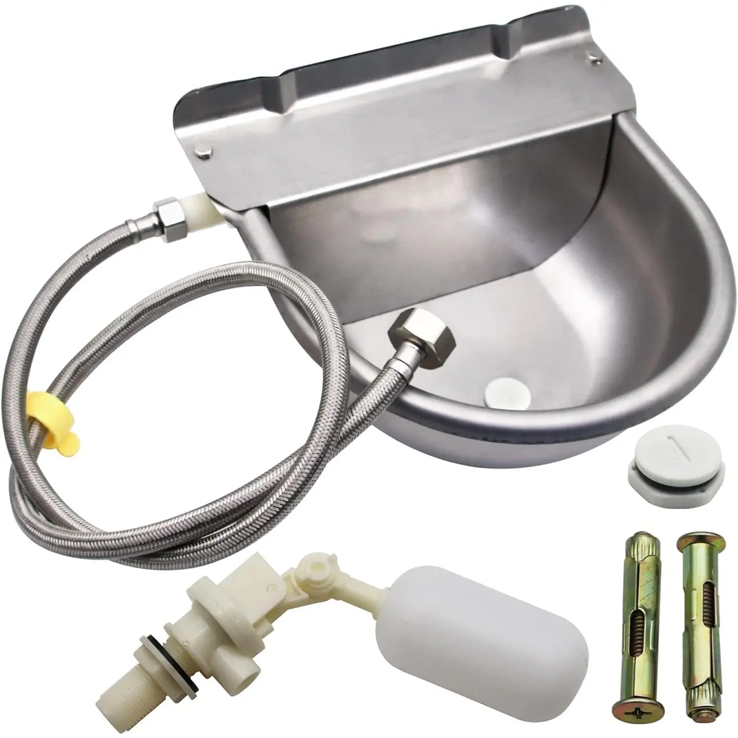 Upgraded Stainless Steel Automatic Horse Drinking Waterer Bowl, Farm Livestock Water Dispenser with Drain Hole and Float Valve for Horse, Dog, Chicken, Goat, Pig