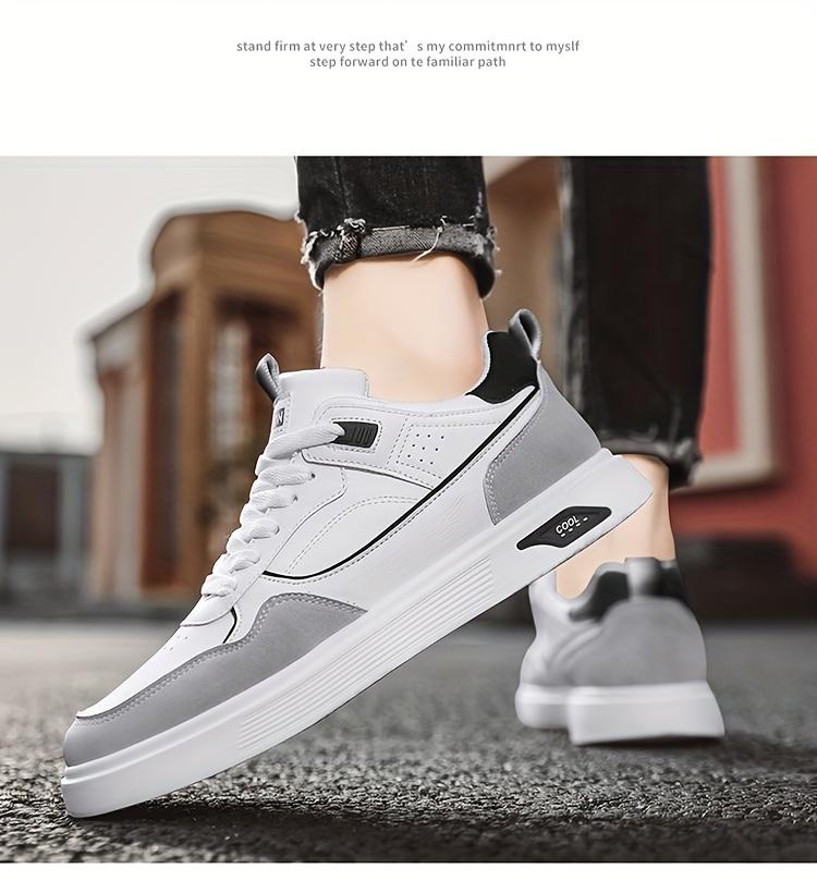 2024 Men's Low-top Skate Shoes - White and Gray Casual Lace-up Sneakers, Durable PU Upper and PVC Sole, Comfortable Insole, Suitable Casual Wear