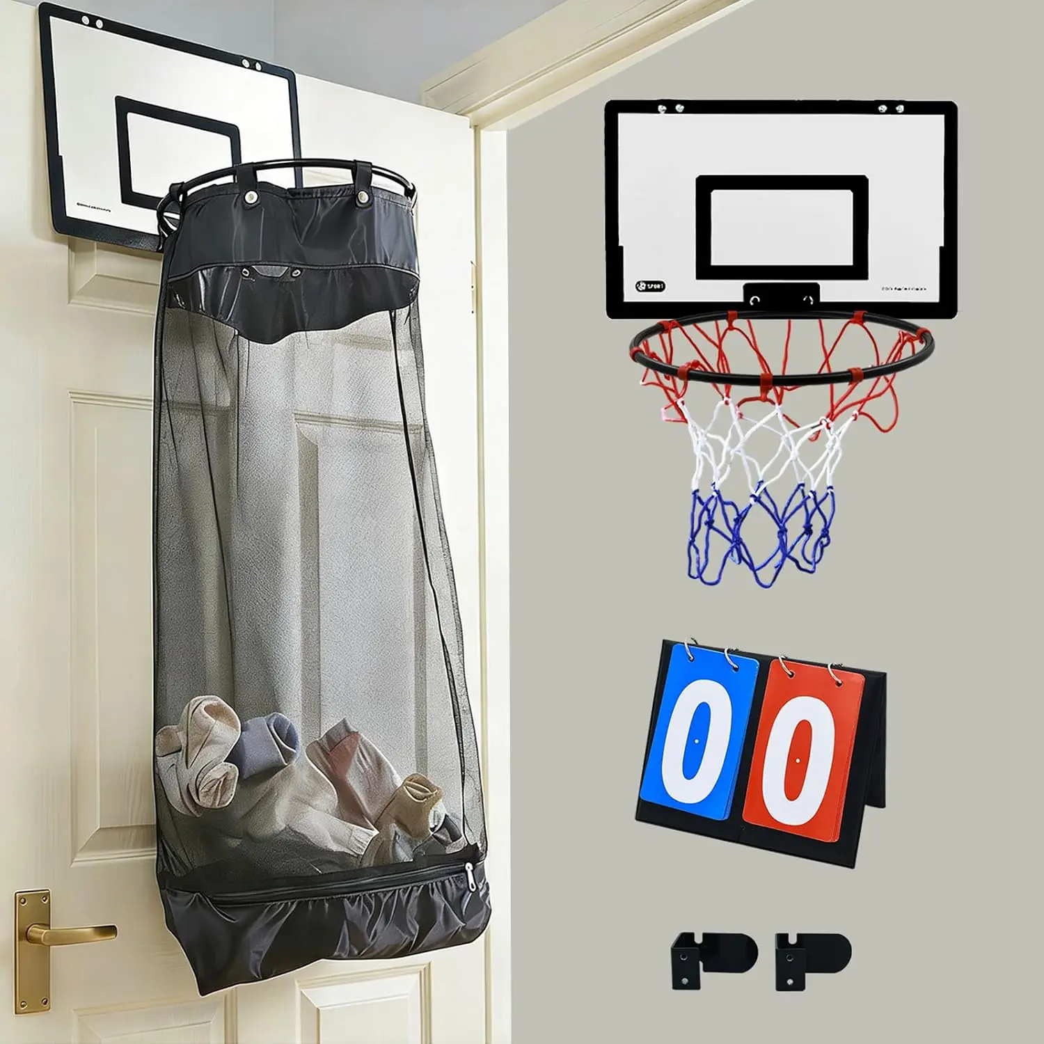 Basketball Laundry Hamper for Boys Room, Sports Themed Clothes Basket for Kids Bedroom, Storage Organizer Bin, Fun Gift for Basketball Players, free Scoreboard for Placement In Bedrooms
