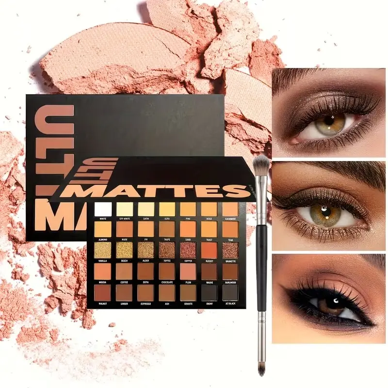 35-Color Matte Eyeshadow Palette with Dual-Ended Brush, Professional Makeup Set, Earthy Shades, Portable, Ideal for All Occasions