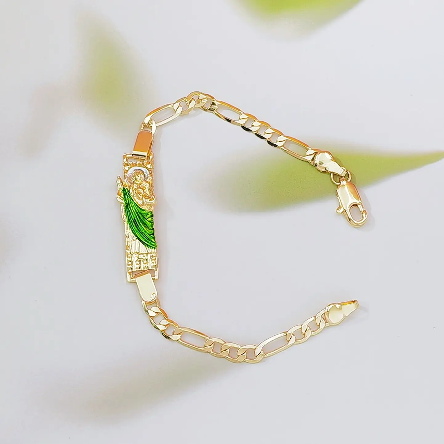 Our Lady of Guadalupe Bracelet for Women, Gold Filled Figaro Chain Religious Jewelry, Tri-Color Virgin Mary Catholic Bracelet, Non Tarnish Dainty Faith Bangle, Daily Wear Devotional Gift for Prayer & Church Outfit