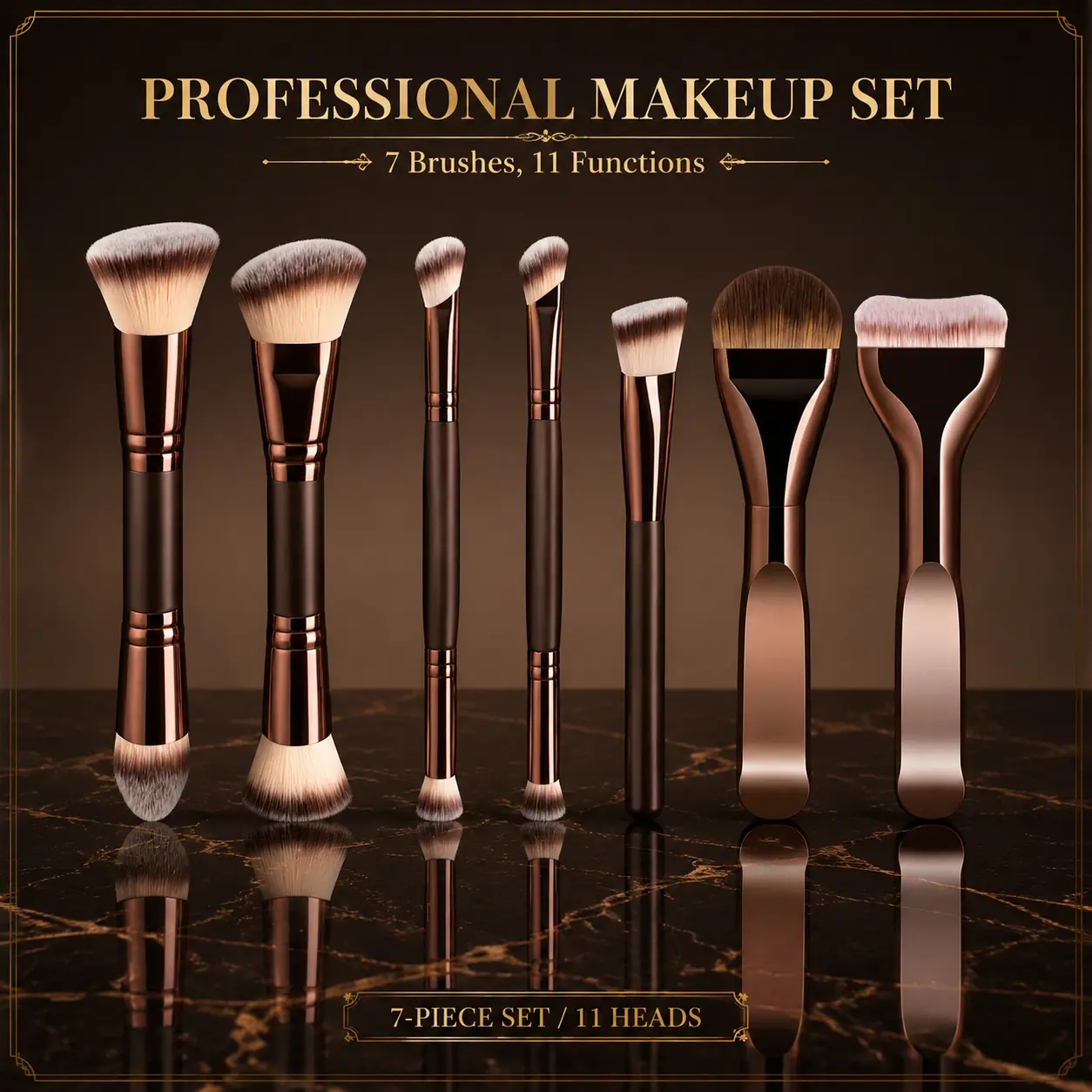 7-Piece Dual-Ended Ultra Soft Makeup Brush Set, Face Makeup Brushes, Makeup Brush Kit, Foundation Brush, Blush Brush, Powder Brush, Eyeshadow Brush, Highlighter Brush, Concealer Brush