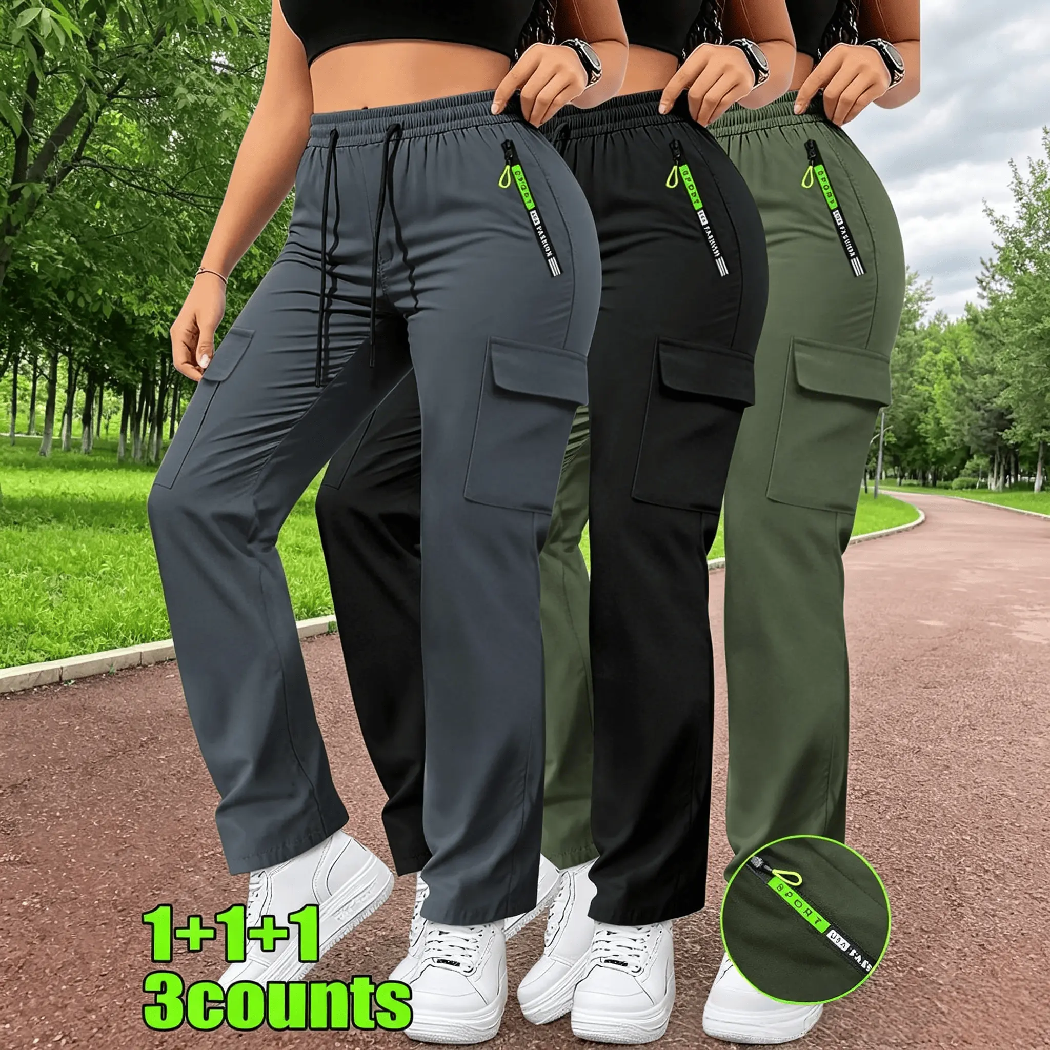 3PC Women's Stretch Running Pants Are Machine Washable and Suitable for Gym Workouts, Outdoor Hiking, Daily Walking, and Casual Clothing